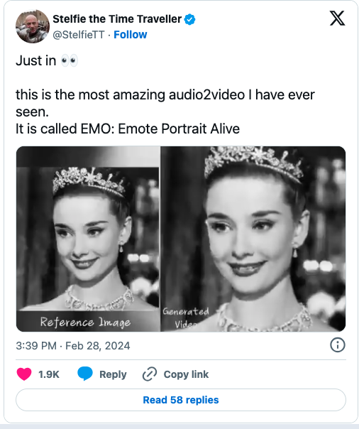 阿里巴巴的新AI系统“EMO”可以从照片创建逼真的说唱视频