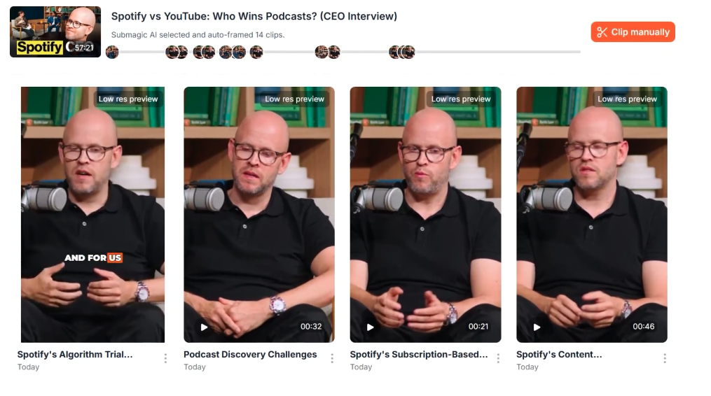 submagic 从长视频中即时创建热门片段